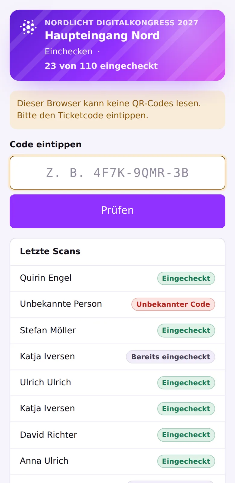 Einlassstelle auf dem Mobiltelefon